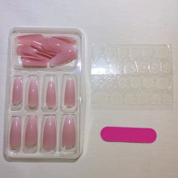 New Long Pink Glitter Press On Nail 24pcs - Picture 2 of 2